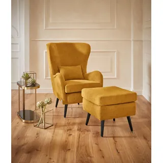 OTTO home Ohrensessel Salla Fellimitat 78 x 118 x 94 cm Gelb mit Hocker