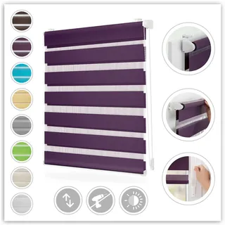 Doppelrollo LICHTBLICK ORIGINAL "Duo Rollo Klemmfix" Gr. 2, lila (brombeere, weiß), B:60cm H:150cm, Polyester, Rollos, Doppelrollo, Seitenzugrollo, Montage mit beiliegendem, verstellbarem Klemmträger, Topseller