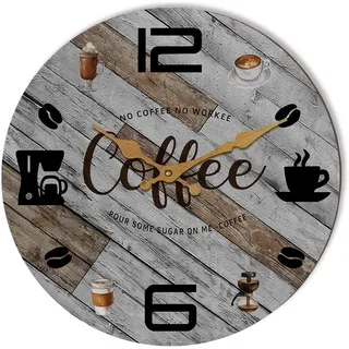 Tiancentral Rustikale Küchenwanduhr, Holz, Büro, Kaffee, Dekoration, Wanduhren, 30,5 cm, leise Uhren für Küche/Büro/Kaffee-Ecke/Café-Shop-Dekoration