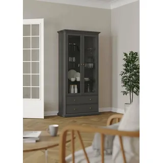 Dmora - Vitrine Gaetane, Glas-Sideboard, Mehrzweckvitrine, Hängendes Bücherregal mit Glastüren, 96x42 h201 cm, Grau