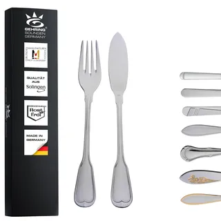 GEHRING Solingen Fischbesteck Augsburger Faden I Besteck Set 12-teilig I Edelstahlbesteck I Besteckset 6 Personen I spülmaschinengeeignet I Fischmesser I Fischgabel I Made in Germany