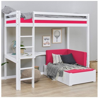 Hoppekids Hochbett »ECO Dream, Kinderbett mit Trittleiter, 90x200cm«, FSC® zert. Massivholz, Schreibtisch, Loungesofa inkl. passende Polster, pink