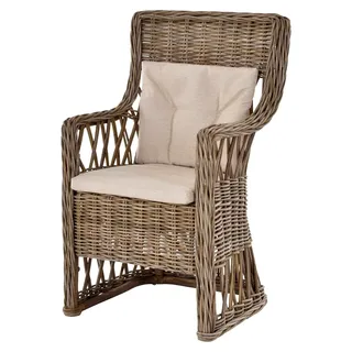 Rattansessel im nordischen Stil mit Armlehne und gerader Rückenlehne (Grau Natur)