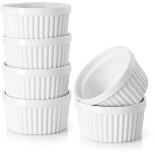 DOWAN Creme Brulee Schälchen, Souffle Förmchen Backofenfest, Ofenfeste Förmchen, Keramik Ramekins für Ragout Fin Schalen, Leckere Würzfleisch, Muffin, Panna Cotta, 120 ml, Soft White