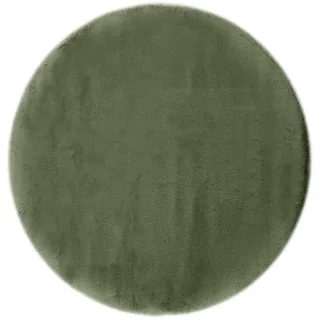 -LUXOR- living Kunstfell Coste Flauschiger Teppich Schlafzimmer - ideal zur Verwendung als Bettvorleger Schlafzimmer - gemütlicher Fellteppich Lammfell Imitat 120 cm rund dunkelgrün
