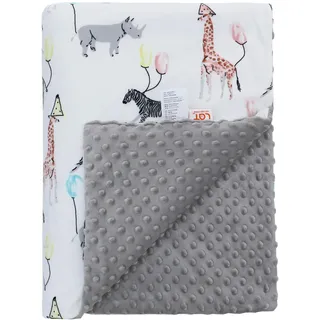 LAT Babydecke Kinderdecke mit Minky - Kuscheldecke Baby Krabbeldecke Kinderwagen Decke Unisex Baby Decke für Neugeborene Kinder, Babydecke Winter (Balloon Elephant, 100 x 75cm)