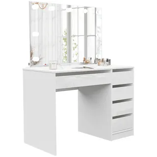 Idohome Schminktisch Bella Weiß Hochglanz 110 cm mit Spiegel und LED Beleuchtung , Holzwerkstoff , 4 Schubladen , Rechteckig , 110x77x55 cm , Schlafzimmer, Schminktische