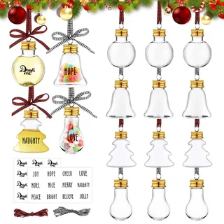 12 Stück Weihnachtskugeln zum Befüllen 50 ml Weihnachtskugeln Plastik Transparent Selbst Gestalten Weihnachtskugel DIY Christbaumkugel Weihnachtdeko Anhänger zum Abfüllen von Bonbon Wein-getränken