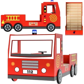 CASARIA Kinderbett Feuerwehrbett 90 x 200 cm Holz rot