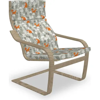 ABAKUHAUS Fuchs Poäng Sessel Polster, Doodle Stil Wald Entwurf, Sitzkissen mit Stuhlkissen mit Hakenschlaufe und Reißverschluss, Orange Weiss - Orange