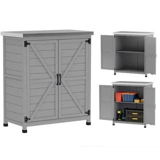 Outsunny Gartenschrank Holz Grau , 43x92x79 cm , Gartenzubehör, Geräteschuppen