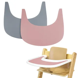 Hochstuhl Tischset, 2 Stück Strapazierfähiges Hochstuhl Tischset Silikon, für Tripp Trapp Hochstuhl Zubehör, Geeignet für Tripp Trapp Hochstuhl Tablett (Grau/Rosa)