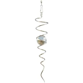 SSIMOO Windspiele, blickende Kugel, Spiralschwanz-Spinner, for drinnen und draußen, Gartendekoration, Edelstahl-Glaskugel mit hängendem Drehhaken, 27,9 cm (Color : Clear 11inch)