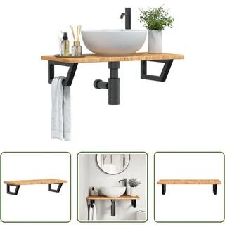 The Living Store Waschtischplatte mit Halterung Stahl und Massivholz Eiche - Braun