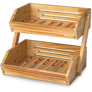 CALM COZY Obstkorb aus Holz 2 Etagen, Gemüsekorb Obst Etagere, Aufbewahrung Halter für Obst, Kuchen, Süßigkeiten