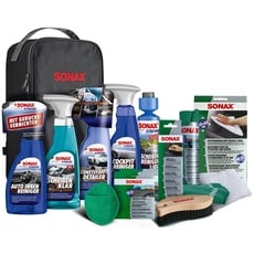 SONAX Innenraum+Scheibe-Set mit Tasche (11-teilig) zur Reinigung aller Flächen im Autoinnenraum mit langanhaltendem Schutz | Art-Nr. 07688000