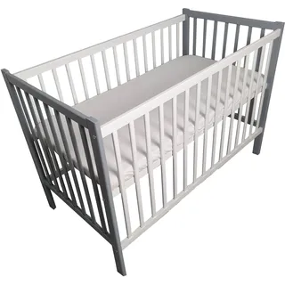 Kinderbett Babybett - BELLO basic – Ökologisch und aus Massivholz 3 fach höhenverstellbar inkl. Matratze mit drei herausnehmbaren Latten 60 x 120 cm Grau - Grau