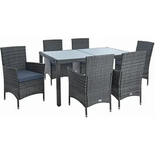 Poly-Rattan Sitzgruppe Essgruppe Gartenmöbel Set 6 Per. Gartenset Anthrazit-Grau - Grau