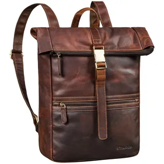 STILORD "Cairo Vintage Kurierrucksack Rolltop Leder groß Herren Lederrucksack ideal als Bürorucksack Daypack und Fahrradrucksack Laptop-Rucksack 14-17,3 Zoll Farbe:cognac - dunkelbraun
