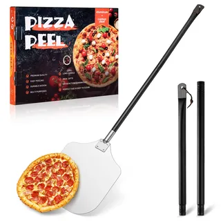 TEAMFAR Pizzaschieber, 30,5 x 42 x 124 cm Rechteckig Pizza Schieber für Grill Pizzaofen, Pizzaschaufel Pizzaheber aus Harteloxiertem Aluminium, Großer Fläche & Abnehmbaren Griff für Pizzen Brot Keksen