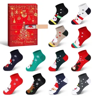 Adventskalender Socken Damen 12 Paar Baumwolle Kuschelsocken Winter Warm Xmas Motive 36-42