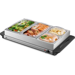 Steinborg Edelstahl Buffetwärmer Speisewärmer | 4 Speisebehälter | stufenlosen Temperaturregler | BPA-frei | 300 Watt