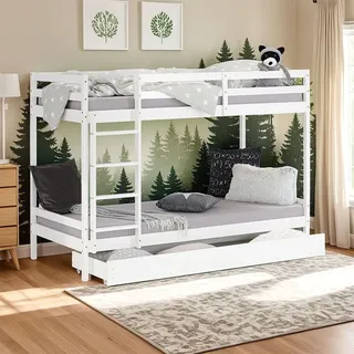 Homestyle4u Etagenbett 90 x 200 cm Kiefer massiv weiß