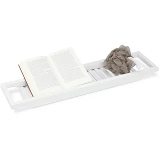 Relaxdays Badewannenablage Weiß Bambus