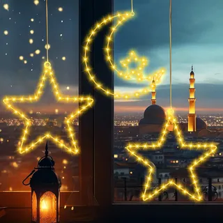 Fensterbeleuchtung Weihnachtssterne,3 Stück LED Sterne Weihnachtsbeleuchtung Weihnachtsdeko Lichterkette 120 LEDs für Eid Weihnachten deko Batteriebetrieben mit 8 Modi Fenster deko Innen Außen