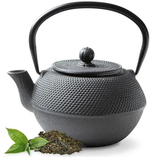 Tealøv TEEKANNE GUSSEISEN 1,1 LITER | Gusseiserne Teekanne Im Authentischen Japanischen Stil | Mit Herausnehmbarem Sieb aus Edelstahl | Hervorragende Wärmespeicherfähigkeit | Langlebig | Arare Schwarz