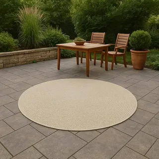 Teppich Outdoor wetterfest robust mit Kreismuster in Creme Größe - 80 cm Rund - Creme