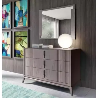 Schlafzimmer Set Luxus Kommode Spiegel Design Sideboard braun 2tlg Holz - Braun