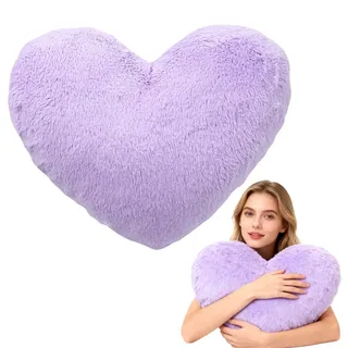 Tutamaz Herzkissen, Herzform Kissen Kuschelkissen, Herz-Kissen aus Plüsch 46x36 cm,Love Zierkissen Dekokissen,Plüsch kisse-n Weiche Deko für Wohnzimmer Schlafzimmer Sofa Bett,Kinder Geschenk (Lila)