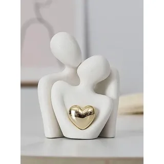 Keramische koppelsculptuur, Abstract liefdesbeeld, Huisdecoratie, Uniek cadeau - Weiß