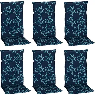 Beo Sitzauflage Hochlehner Bunde 6er-Set Hellblau-Dunkelblaue Blumen