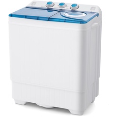 GOPLUS Toplader Waschmaschine 6,5KG, Waschmaschine mit 2 Kammern, Timer-Funktion, Waschautomat mit 2KG Schleuderkapazität, inkl. Ablaufpumpe, für kleine Wohnungen (Blau)