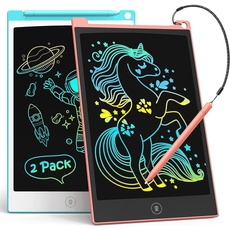 LCD Schreibtafel 2 Pack, 8.5 Zoll Tablet für Kinder und Erwachsene, Löschbarer, Wiederverwendbarer Schreib-Zeichenblock, mit Abschließbar Löschen-Taste (Blau+Rosa)