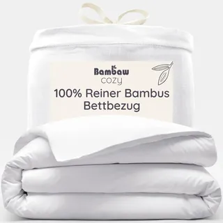 Bambaw Bambus Bettbezug 200x200 cm, hautfreundliche und nachhaltige Allergiker Bettwäsche, 100% Bambusfasern, kühlend Sommer Bettbezug (Weiß)