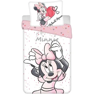 Disney Minnie Mouse Rosa, BEIDSEITIG, Kinder Bettwäsche, Blumenmuster, Reißverschluss, 100% Baumwolle 140x200+70x90 cm Oeko-TEX (G)