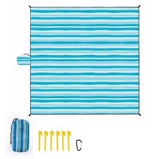 RUMBALUXY Picknickdecke Wasserdicht 243 x 213 cm, Kompakte Picknickmatte Sanddicht Stranddecke mit 6 Heringe & Karabiner, Campingdecke für Strand, Garten, Wandern, Welle