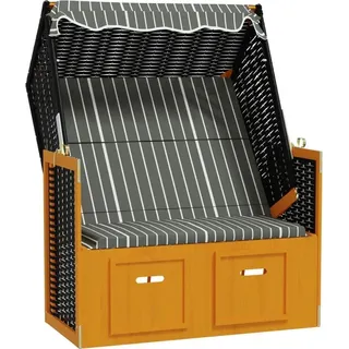 vidaXL Strandkorb mit Dach Poly Rattan und Massivholz Schwarz & Grau - Schwarz