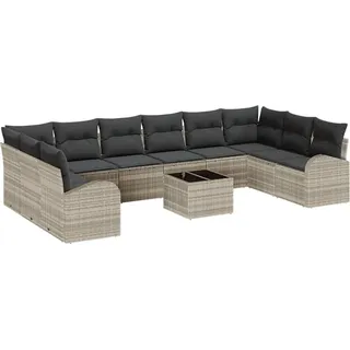 vidaXL Sofa Set mit Kissen 11 pcs Hellgrau Polyrattan - Hellgrau