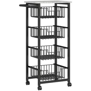 Homcom Küchenwagen Servierwagen mit Arbeitsplatte, 4 ausziehbaren Stahlkörben, Grau , Hellgrau , Metall , 31x91x49.5 cm , Esszimmer, Servierwagen
