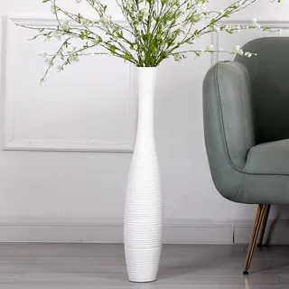 Leewadee Große Bodenvase Für Pampasgras Und Blumen, 65 cm hoch, Weiß, Resin