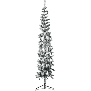 The Living Store Künstlicher Halb-Weihnachtsbaum mit Schnee Schlank 210 cm - Grün