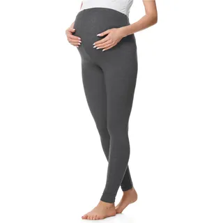 Be Mammy Lange Umstandsleggings aus Baumwolle Leggings für Schwangere Umstands Leggings Schwangerschafts Unterhosen mit Hoher Bund Weich und Elastisch BE20-230 (Dunkel Melange, XXL)