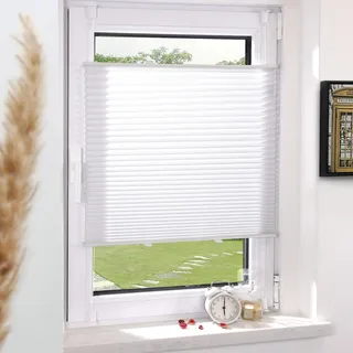Grandekor Plissee Klemmfix ohne Bohren Weiß 40x130cm(BxH) Plissees lichtdurchlässig Blickdicht Jalousien ohne Bohren Fensterrollo Klemmrollos Sonnenschutz Sichtschutz Faltrollo Rollos für Fenster