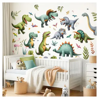 Little Deco Wandsticker Dinosaurier Set Wandtattoo Tiere Kinderzimmer Jungen Wandaufkleber für Babyzimmer Palmen Dino Wanddeko Sticker DL5049-03