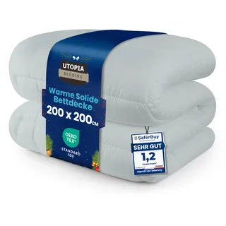 Utopia Bedding Bettdecke 200 x 200 cm, Ganzjahresdecke 370 GSM Füllung, atmungsaktive Schlafdecke, Steppdecke, Super Weiche Kuschelige (Hellgrau)
