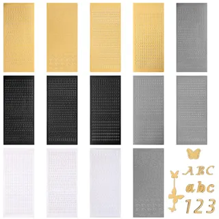 Amabro 14 Blätter Wachsbuchstaben für Kerzen, selbstklebend aus Kunststoff mit Zahlen und Lettern in Gold, für Taufe Kommunion Hochzeit DIY Handgemachte Scrapbooking